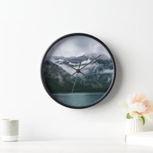 Snowy mountains in the fog  clock