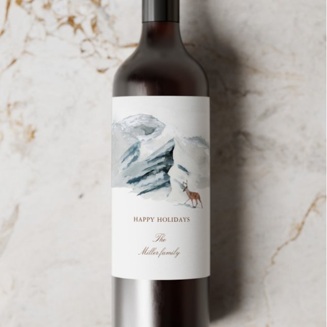 Snowy Mountains Woodland Elegant Holiday Wine Label (Creator Uploaded)
