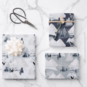 Snowy Moutains & Forest Wildlife Chritmas Wrapping Paper Sheet