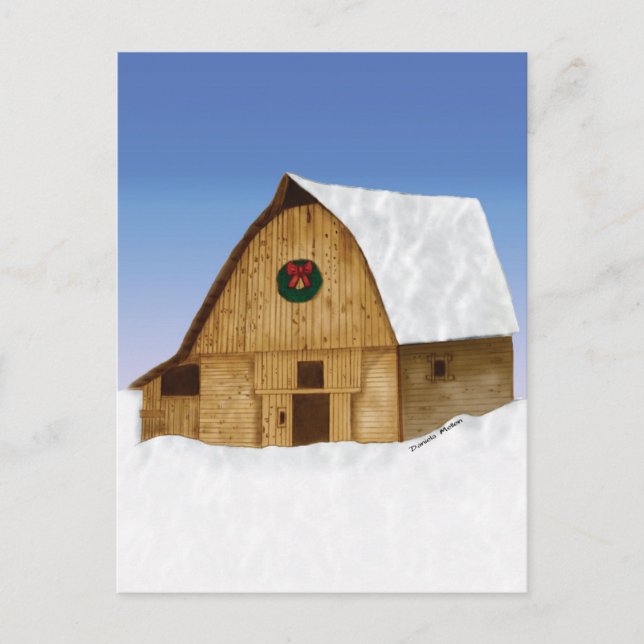 Snowy New England Barn in Winter Postcard (Front)