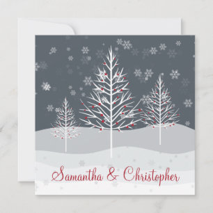 Snowy Night and Winter Trees Wedding Invitation