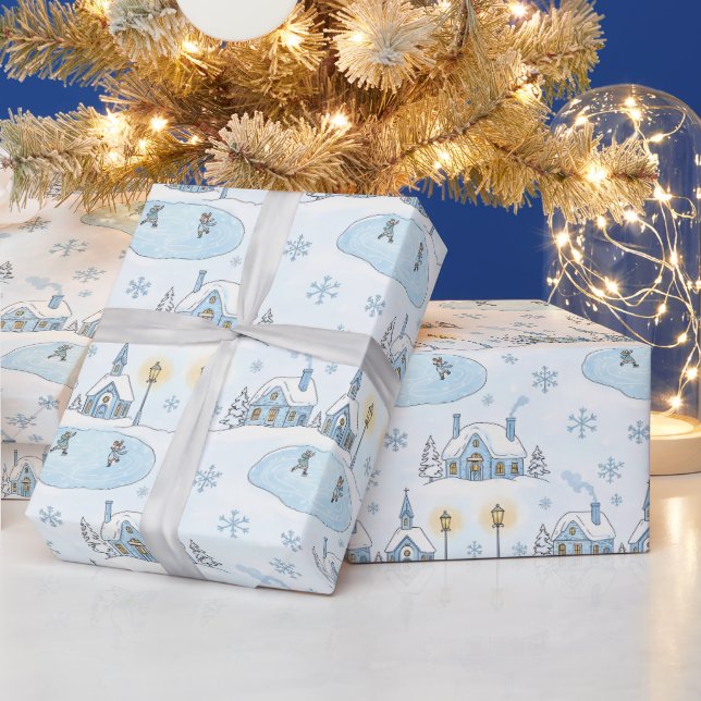 Snowy Night Christmas Town Wrapping Paper (Holidays)