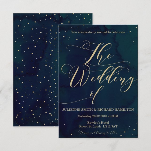 Snowy Night Elegant Winter Wedding Invitation (Front/Back)