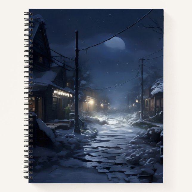 Snowy Night Winter Village Notebook (Front)