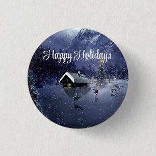  Snowy Night with House Covered in Snow  3 Cm Round Badge