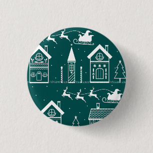 Snowy Nordic Christmas Village 3 Cm Round Badge