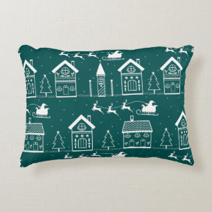 Snowy Nordic Christmas Village Decorative Cushion