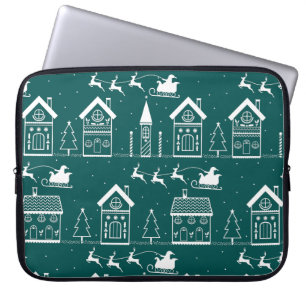 Snowy Nordic Christmas Village Laptop Sleeve