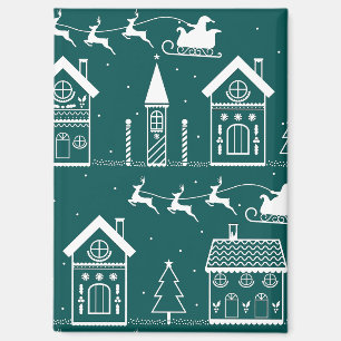 Snowy Nordic Christmas Village Magnet