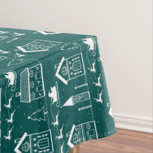 Snowy Nordic Christmas Village Tablecloth