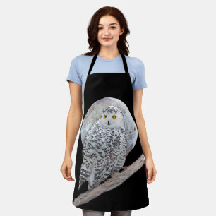 Snowy Owl and Moon Painting - Original Bird Art Apron