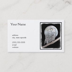 Snowy Owl and Moon Painting - Original Bird Art Business Card