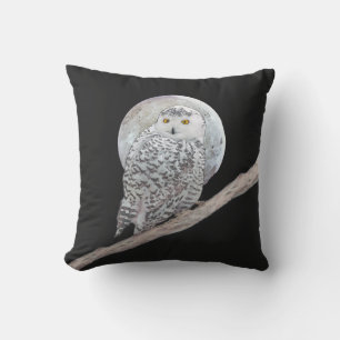 Snowy Owl and Moon Painting - Original Bird Art Cushion
