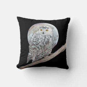 Snowy Owl and Moon Painting - Original Bird Art Cushion