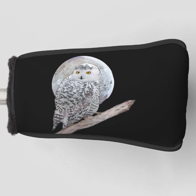 Snowy Owl and Moon Painting - Original Bird Art Golf Head Cover (Front)