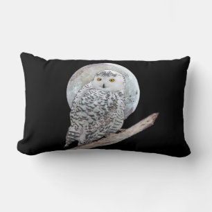 Snowy Owl and Moon Painting - Original Bird Art Lumbar Cushion
