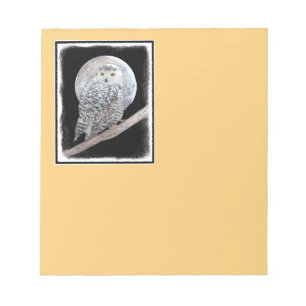 Snowy Owl and Moon Painting - Original Bird Art Notepad