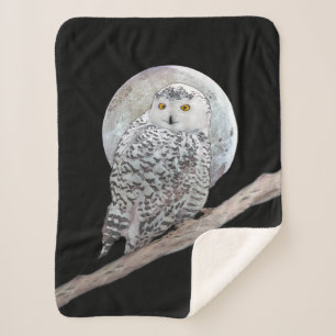 Snowy Owl and Moon Painting - Original Bird Art Sherpa Blanket