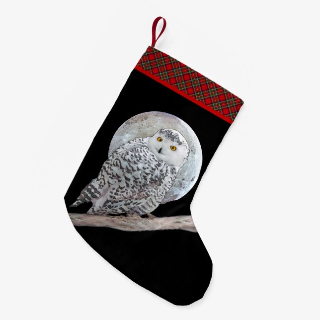 Snowy Owl and Moon Painting - Original Bird Art Small Christmas Stocking (Front (Hanging))