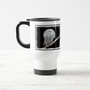 Snowy Owl and Moon Painting - Original Bird Art Travel Mug