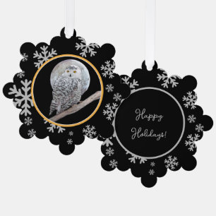 Snowy Owl and Moon Painting - Original Bird Art Tree Decoration Card