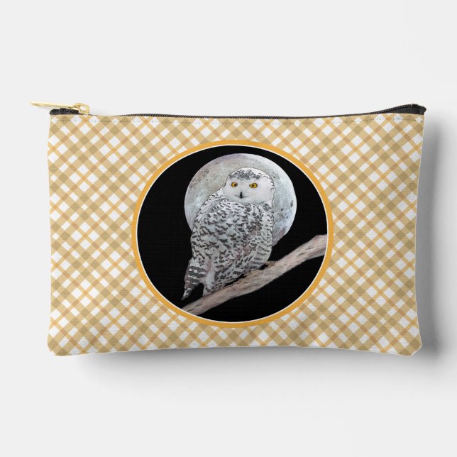 Snowy Owl and Moon Painting Original Wild Bird Art Accessory Pouch (Front)