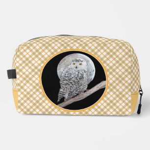 Snowy Owl and Moon Painting Original Wild Bird Art Dopp Kit