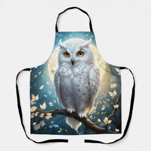 Snowy Owl And Moon With Sparkle, Apron