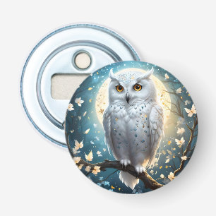 Snowy Owl And Moon With Sparkle, Bottle Opener