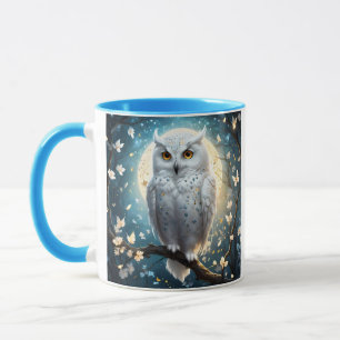 Snowy Owl And Moon With Sparkle, Mug