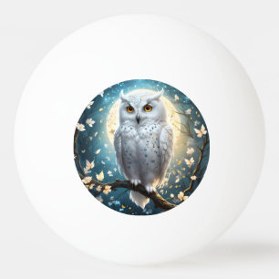 Snowy Owl And Moon With Sparkle, Ping Pong Ball