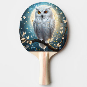 Snowy Owl And Moon With Sparkle, Ping Pong Paddle