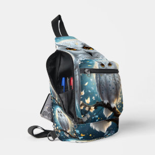 Snowy Owl And Moon With Sparkle,  Sling Bag