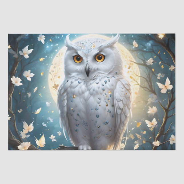 Snowy Owl And Moon With Sparkle, Tissue Paper (Front)