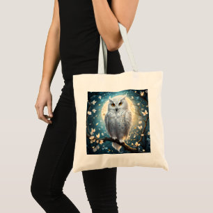 Snowy Owl And Moon With Sparkle, Tote Bag