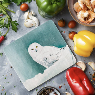 Snowy Owl Arctic Winter Sky Snow Teal Cutting Board