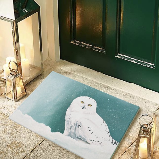Snowy Owl Arctic Winter Sky Snow Teal Doormat (Creator Uploaded)