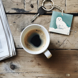 Snowy Owl Arctic Winter Sky Snow Teal Key Ring