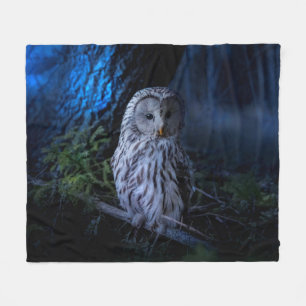 Snowy Owl at Night Fleece Blanket
