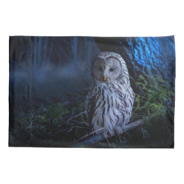Snowy Owl at Night Pillowcase (Back)