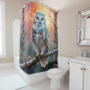 Snowy Owl Autumn Forest Shower Curtain