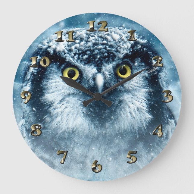 Snowy Owl Big Eyes Large Clock (Front)
