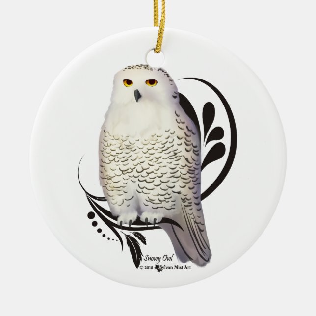 Snowy Owl Ceramic Tree Decoration (Front)