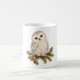 Snowy Owl Chick in a Fir Tree Coffee Mug