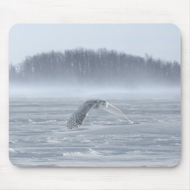 Snowy Owl Flying In Winter Mouse Pad (Front)