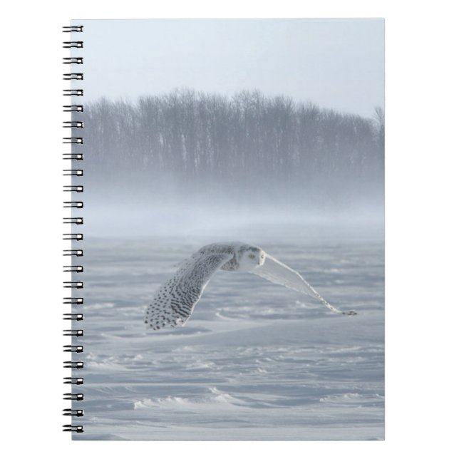 Snowy Owl Flying In Winter Notebook (Front)
