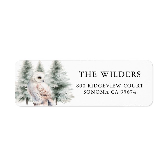 Snowy Owl Forest Return Address Label (Front)