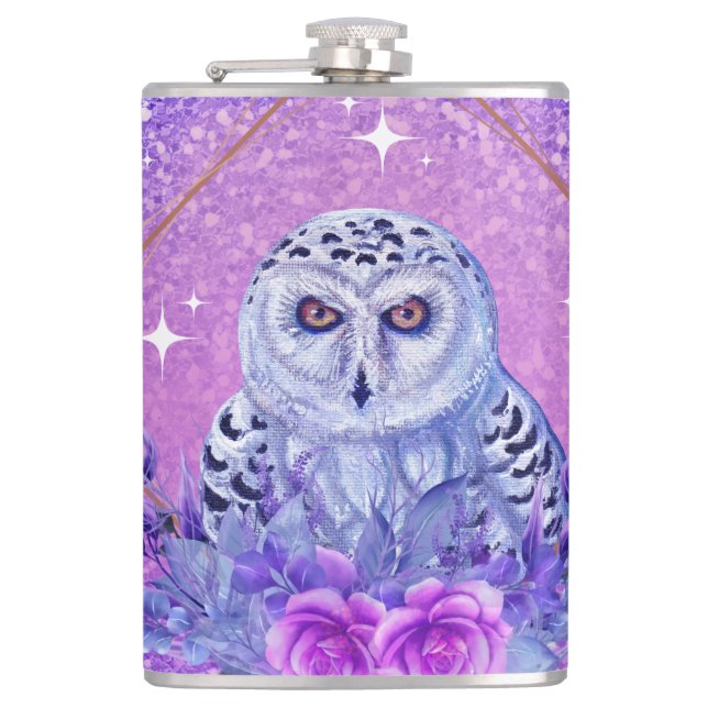 Snowy owl goddess art by Renee Lavoie Hip Flask (Front)