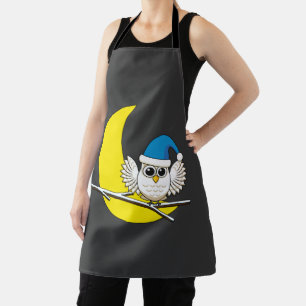 Snowy Owl in a New Moon Winter Night Apron