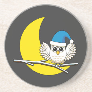 Snowy Owl in a New Moon Winter Night Coaster
